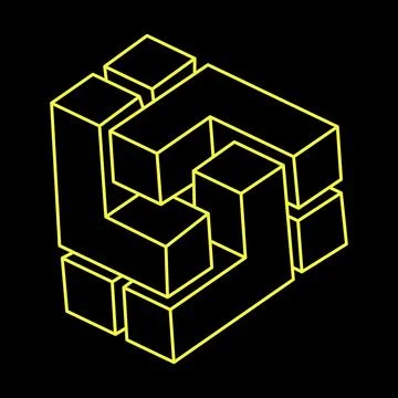 Escher style. Impossible cube. Line design. Impossible shapes. Optical illusion Stock Illustration