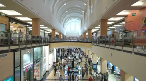 Esculaterdrve down in Mall of the Emirates Stock Footage 12212596