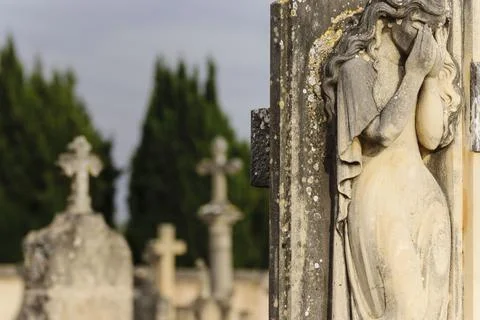 Escultura de mujer llorando,cementerio de llucmajor,Conmemoracion de los Fiel Stock Photos