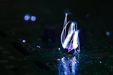ESD sparks over RF electronics components Stock Photos