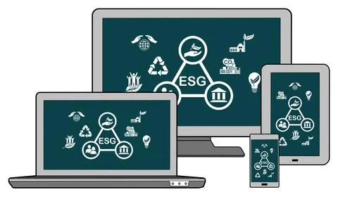 Esg concept on different devices Stock Illustration