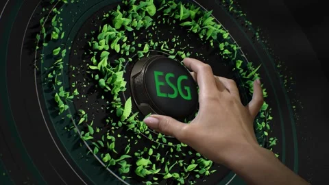 ESG concept. The hand turns the toggle switch and turns on Environmental Social Stock Footage 244839892