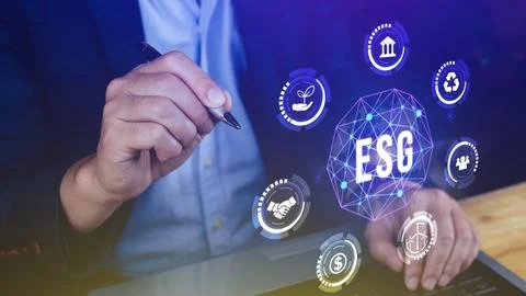 ESG icon concept use a computer to analyze ESG for environmental, social an.. Stock Photos