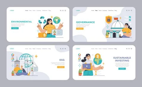 ESG set. Exploring Environmental, Social, Governance factors. Carbon Illustrazione stock