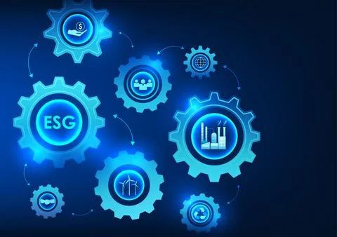 ESG technology and icons inside the gear Shows the drive for investment in .. 스톡 일러스트