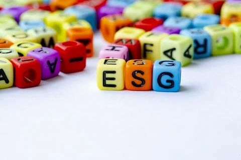 ESG text on multicolored cube representing Environmental, Social, and Gover.. Stock Photos