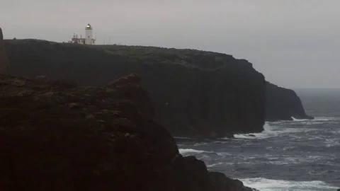 Eshaness lighthouse Shetland at dusk Stock Footage 77756518
