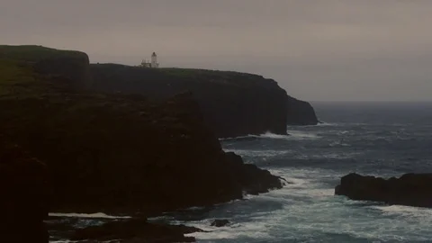 Eshaness lighthouse Shetland at dusk Stock Footage 77756658