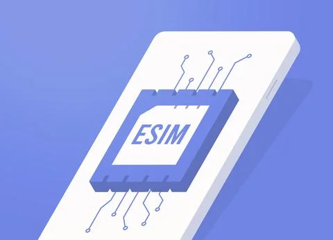 ESIM - digital sim technology concept. Programmable electronic SIM card for Illustrazione stock