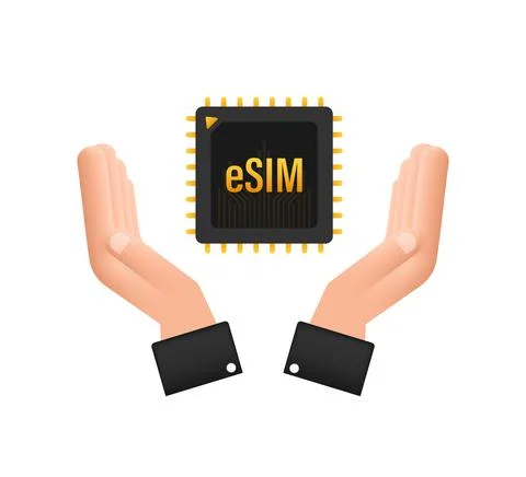 ESIM Embedded SIM card with hands icon symbol concept. new chip mobile cellular Stock Illustration