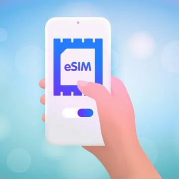 ESIM technology 3d vector illustration concept. Embedded SIM electronic phone イラスト素材