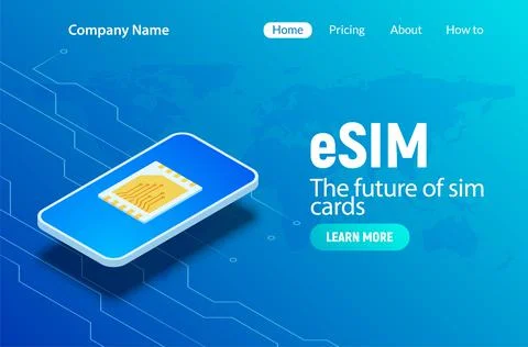 Esim technology digital card microchip phone gsm mobile vector concept. Esim Stock Illustration