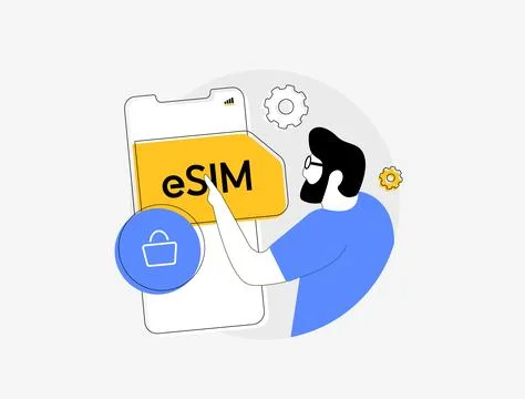 ESIM technology simplifies mobile connectivity, enabling seamless activation and Stock Illustration