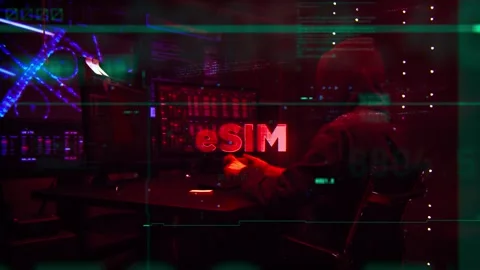 ESIM Word on Hacker concept technology futuristic data background Stock Footage 343550692