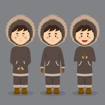Eskimo Alaska Character with Various Expression Stock Illustration