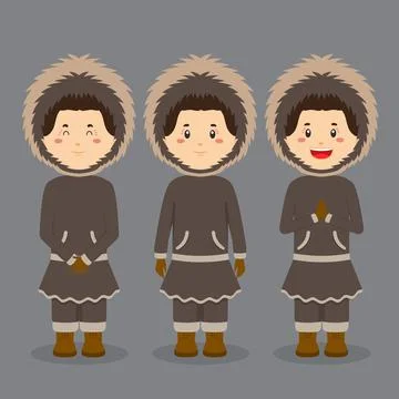 Eskimo Alaska Character with Various Expression Stock Illustration