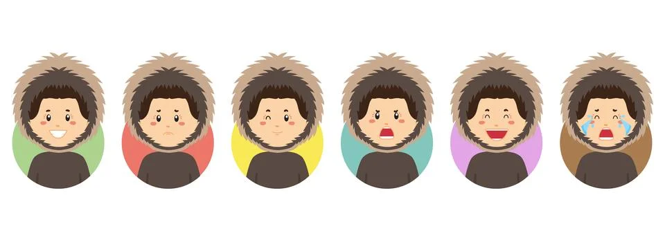 Eskimo Avatar with Various Expression Stock Illustration