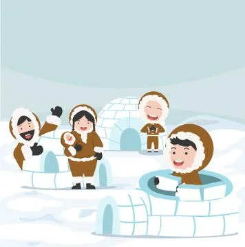 Eskimo building an igloo ice house vector Stock Illustration