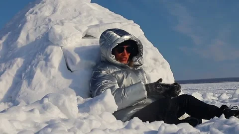 Eskimo City. Snow igloo house in winter. Stock Footage 302732032