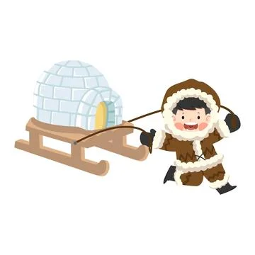 Eskimo Construction of  igloos vector Stock Illustration