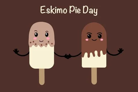Eskimo pie day. Popsicle ice cream on a stick in the style of kawaii. Vector Illustrazione stock