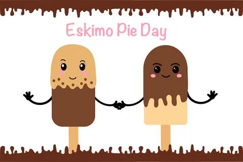 Eskimo pie day. Popsicle ice cream on a stick in the style of kawaii. Vector Stock Illustration