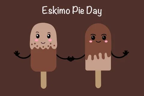 Eskimo pie day. Popsicle ice cream on a stick in the style of kawaii. Vector Stock Illustration