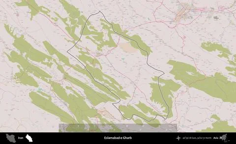 Eslamabad-e Gharb outlined, Iran. Topographic Standard Stock Illustration