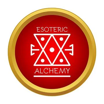 Esoteric alchemy sigil icon in red golden circle Stock-Illustration