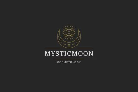 Esoteric all seeing eye with crescent luxury line art logo design template .. Stock Illustration