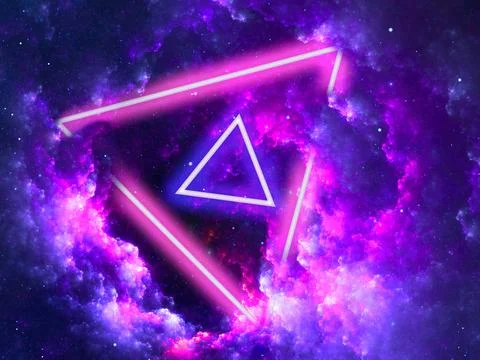 Esoteric background with neon lights and starry sky - 3d illustration Stock Illustration