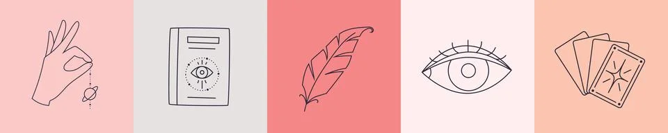 Esoteric elements collection. Magic icons minimalist symbols, Hand drawn linear Stock Illustration