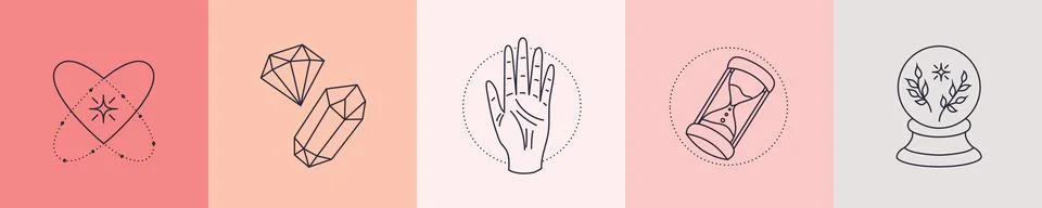 Esoteric elements collection. Magic icons minimalist symbols, Hand drawn linear Stock Illustration
