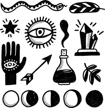 Esoteric Elements Collection – Mystical Symbols and Occult Illustrazione stock