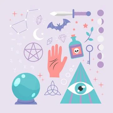 Esoteric elements concept with hand 스톡 일러스트