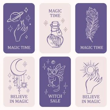 ESOTERIC ELEMENTS Mystical Occult Astrology Symbol Card Set Illustrazione stock