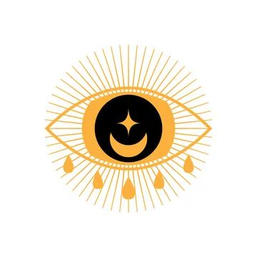 Esoteric eye symbol with sun rays and moon Stock Illustration