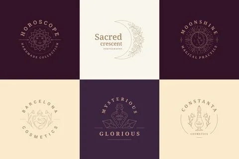 Esoteric logos emblems design templates set with mystic moon and magic sun .. Stock Illustration