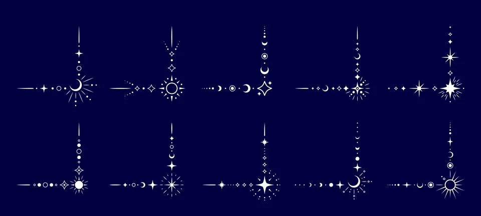 Esoteric magic celestial border corners set Stockillustratie