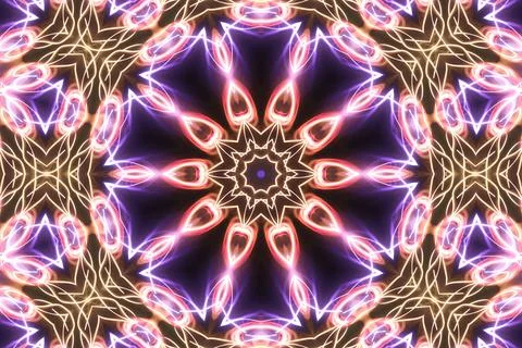 Esoteric magic neon glowing geometric mandala fantasy fractal. Mystic backgro Stock Photos