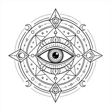 Esoteric mandala illustration featuring mystical all seeing eye and sacred .. Stock Illustration