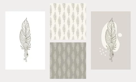 Esoteric minimalist clouds posters and seamless pattern vector set 스톡 일러스트