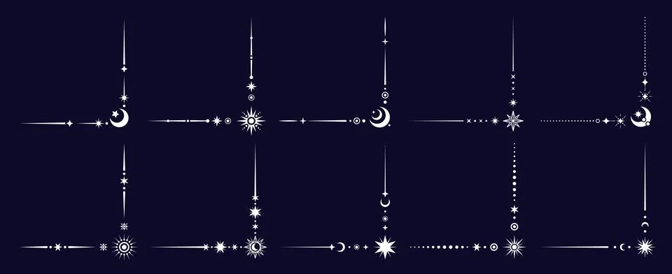Esoteric mystic celestial border corner vector set Illustrazione stock