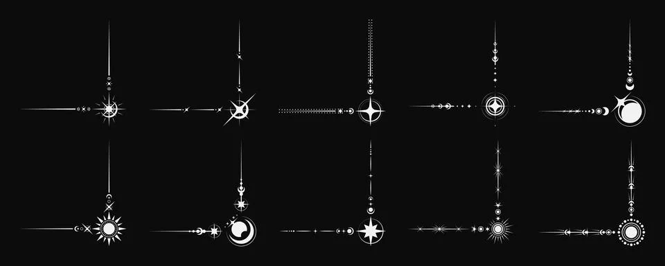Esoteric mystic celestial border corners 库存插图
