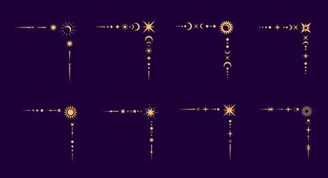 Esoteric mystic celestial border corners, dividers Stock-Illustration