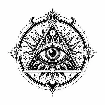 Esoteric occult alchemy symbol featuring an all seeing eye and sacred geometr Stock-Illustration