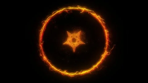 Esoteric pentagram rotating in ring of fire for occult animation Vídeo Stock 276612891