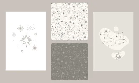 Esoteric posters and seamless pattern set vector illustration Stock Illustration