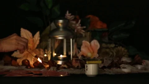 Esoteric psychic in a candlelight offering Stock Footage 124805739