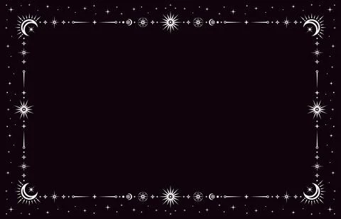 Esoteric silver celestial frame or border Ilustração Stock